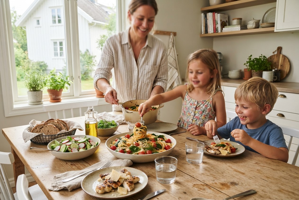 Middag på 15 minutter: Guiden til hverdagsmat når tiden er knapp En ferdig anrettet middagstallerken med fargerike ingredienser som minner om en rask hverdagsrett.