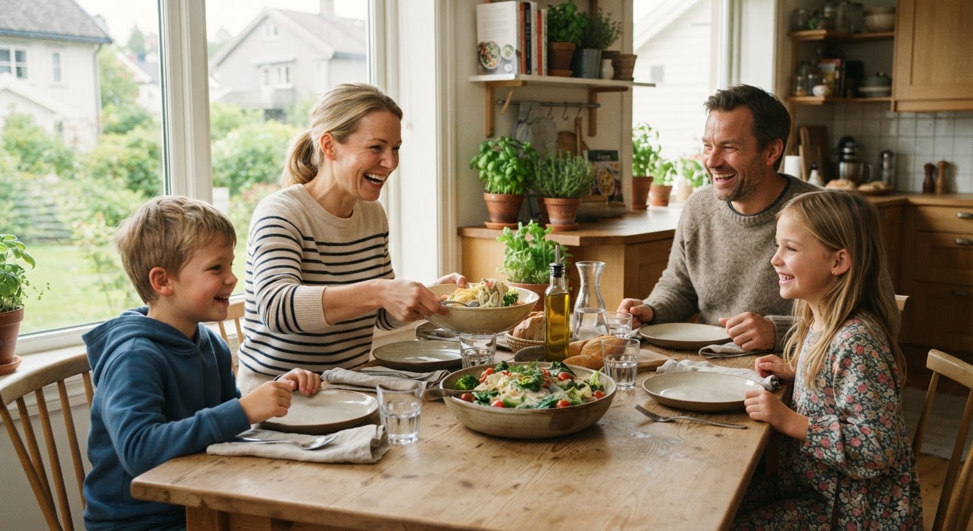 Middagstips: 30 ideer til hverdagen som faktisk går fort Et oversiktsbilde av tre ulike middagsretter på et trebord, inkludert en pannelasagne, en laksesalat og en wokrett.