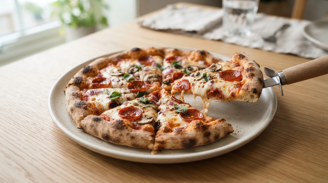 Saftige grove pizzasnurrer med ost og skinke – illustrasjonsbilde