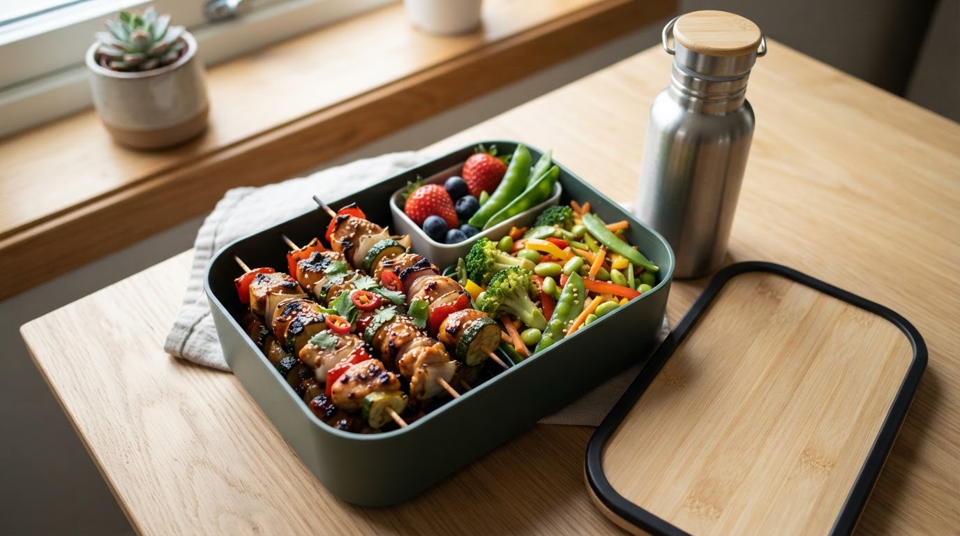 Asiatiske kyllingspyd med sprø grønnsaker til matpakken – slik ser retten ut