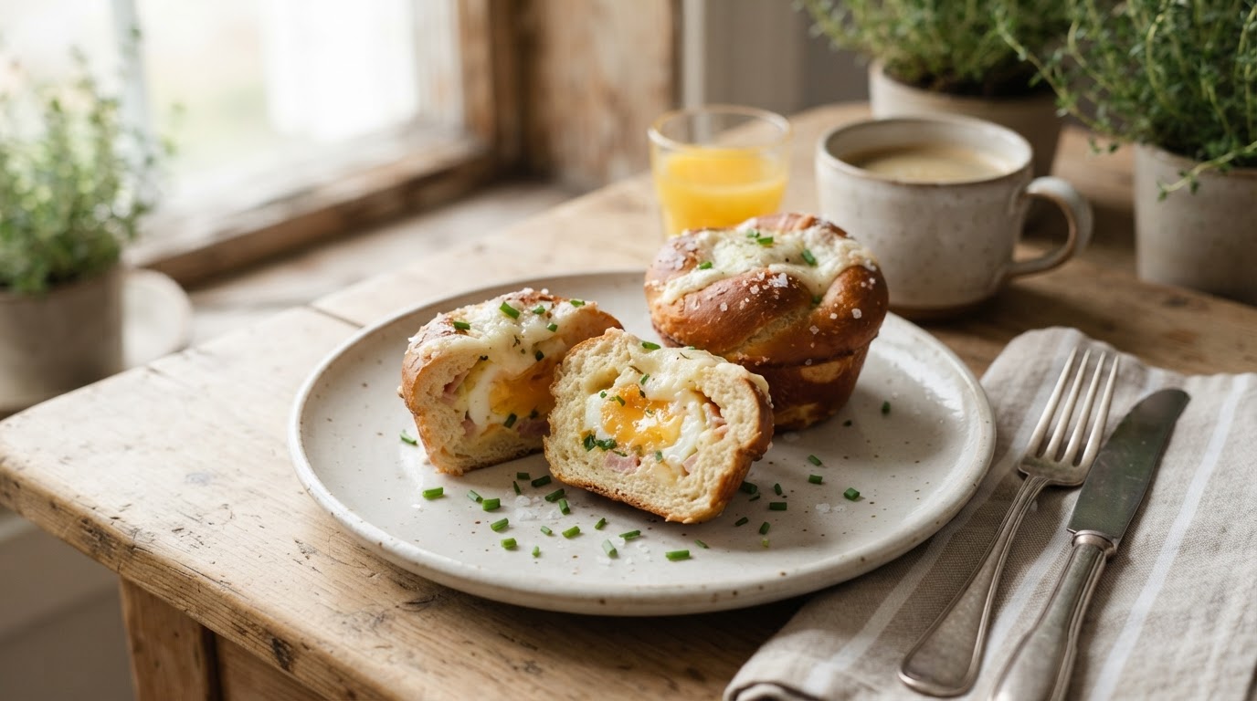 Bakte frokost-bretzelmuffins med egg og ost – slik ser retten ut