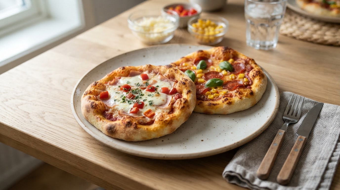 Barnevennlig minipizza for hele familien – illustrasjonsbilde