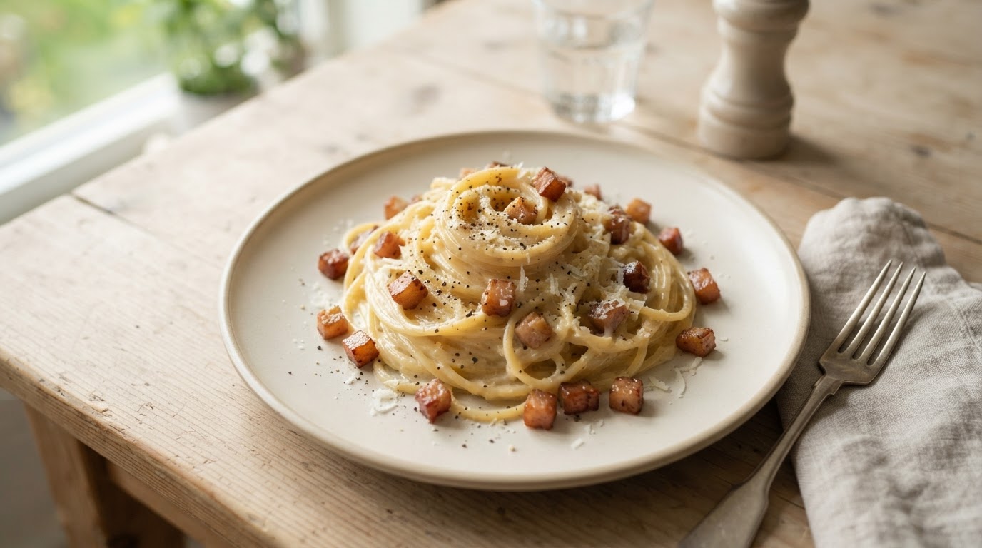 Ekte Pasta Carbonara – illustrasjonsbilde