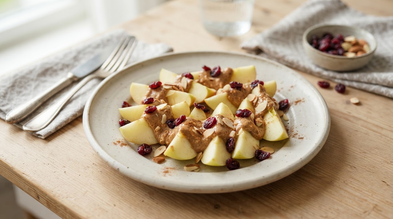 Eplebåter med mandelsmør-crunch – illustrasjonsbilde
