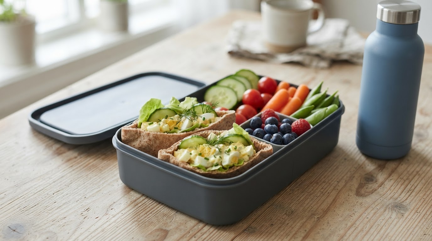 Familiefavoritt: Matpakke med pita, eggesalat og augustbær – illustrasjonsbilde
