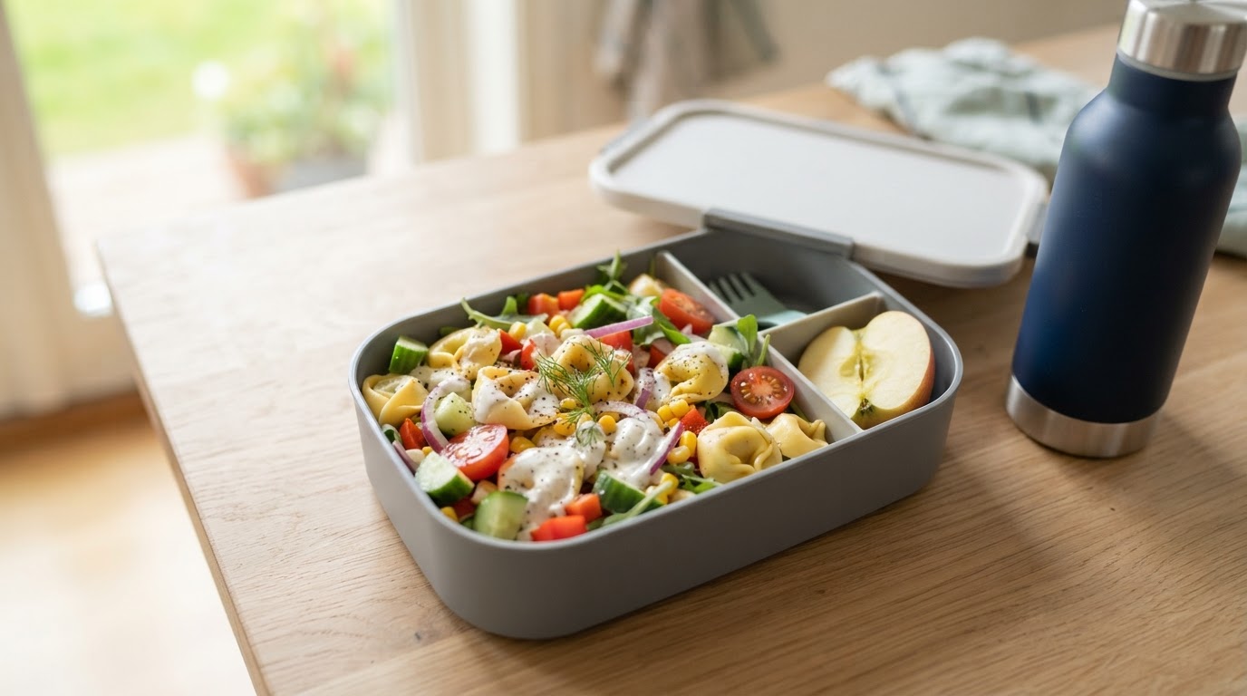 Fargerik tortellinisalat med kremet dressing – illustrasjonsbilde