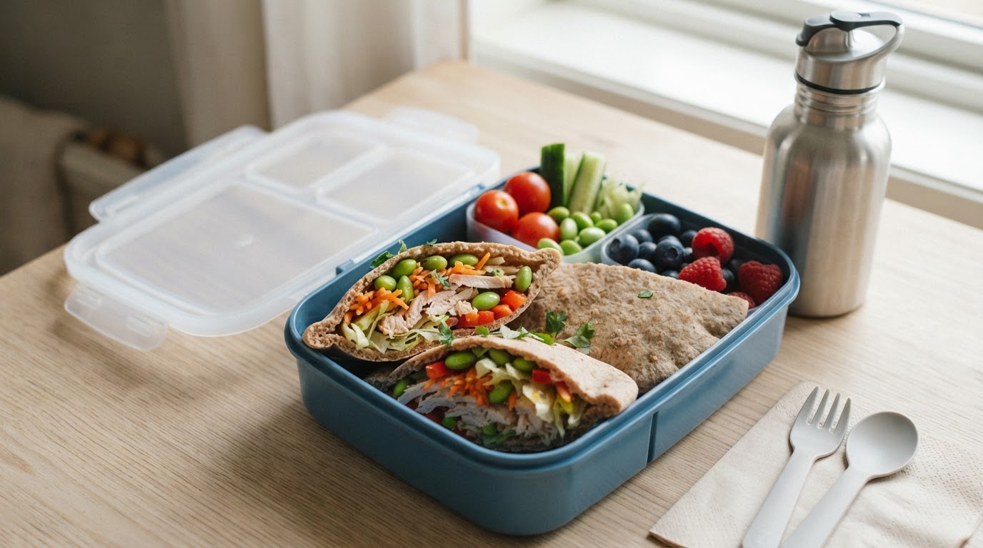 Fargerike Grovbrødlommer med Kalkun og Edamame – illustrasjonsbilde