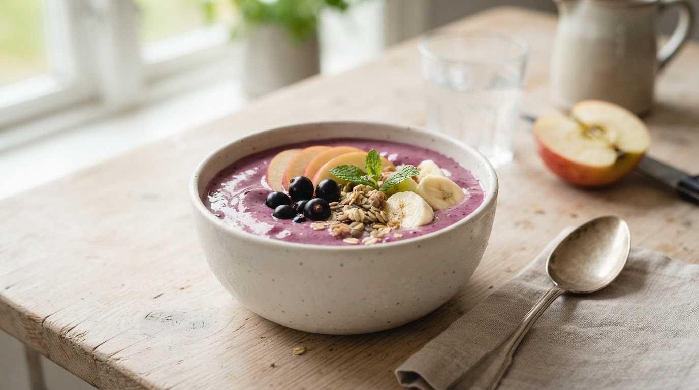 Frisk solbærsmoothie med norske augustepler og banan – illustrasjonsbilde