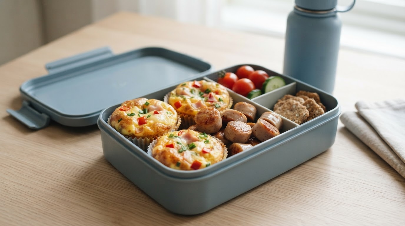 Frokostomelett i muffinsform med skinke og ost – illustrasjonsbilde