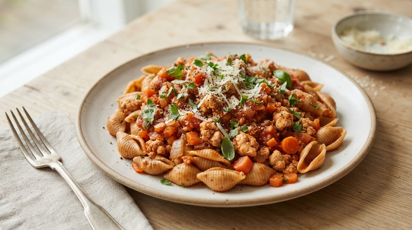 Fullkornspasta med kylling-Bolognese – illustrasjonsbilde