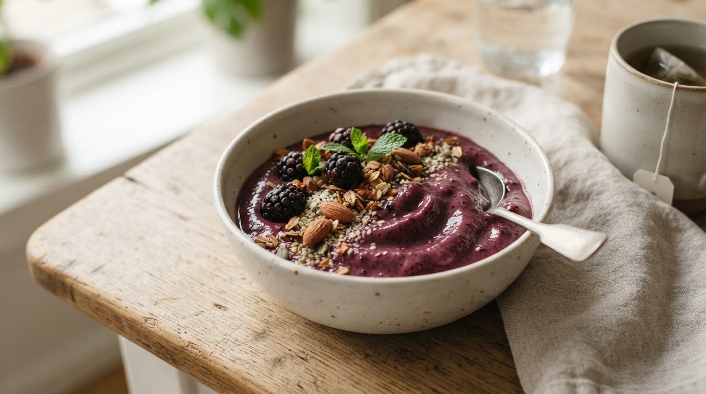 Fyldig bjørnebærsmoothie med avokado