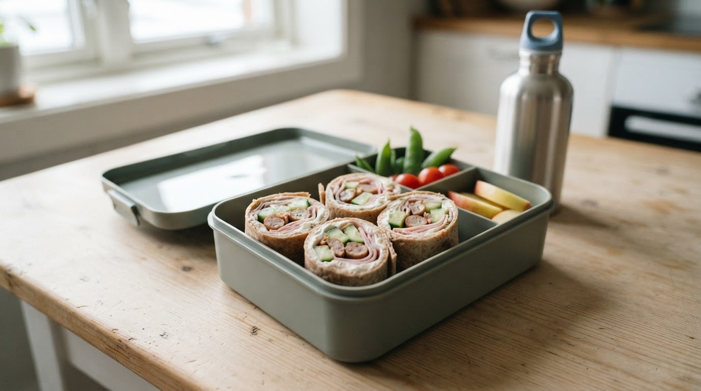 Grove matpakkewraps med ost, skinke og sprø agurk – illustrasjonsbilde