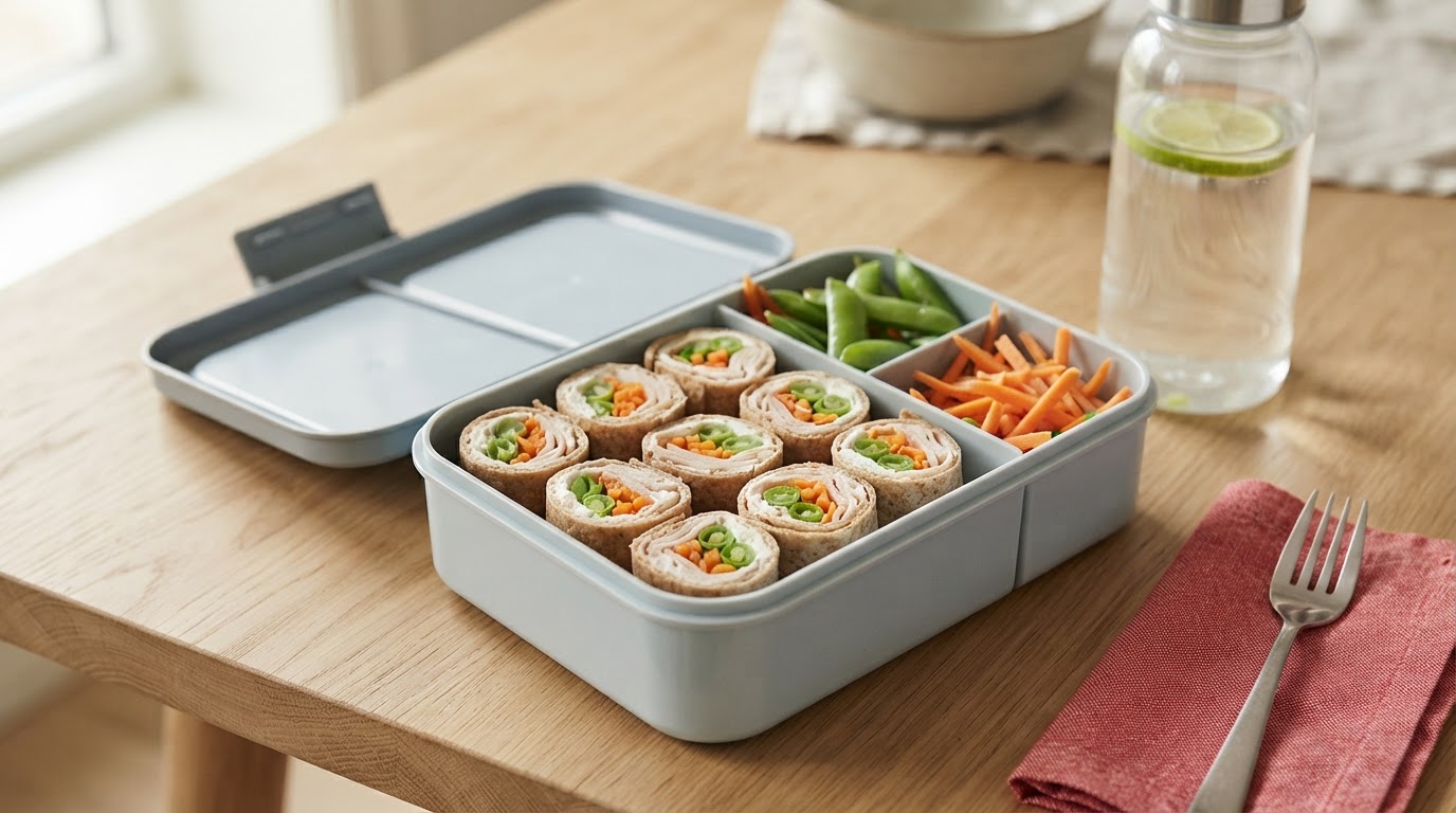 Grove wrap-maki med kalkun og sprø augustgrønnsaker – illustrasjonsbilde