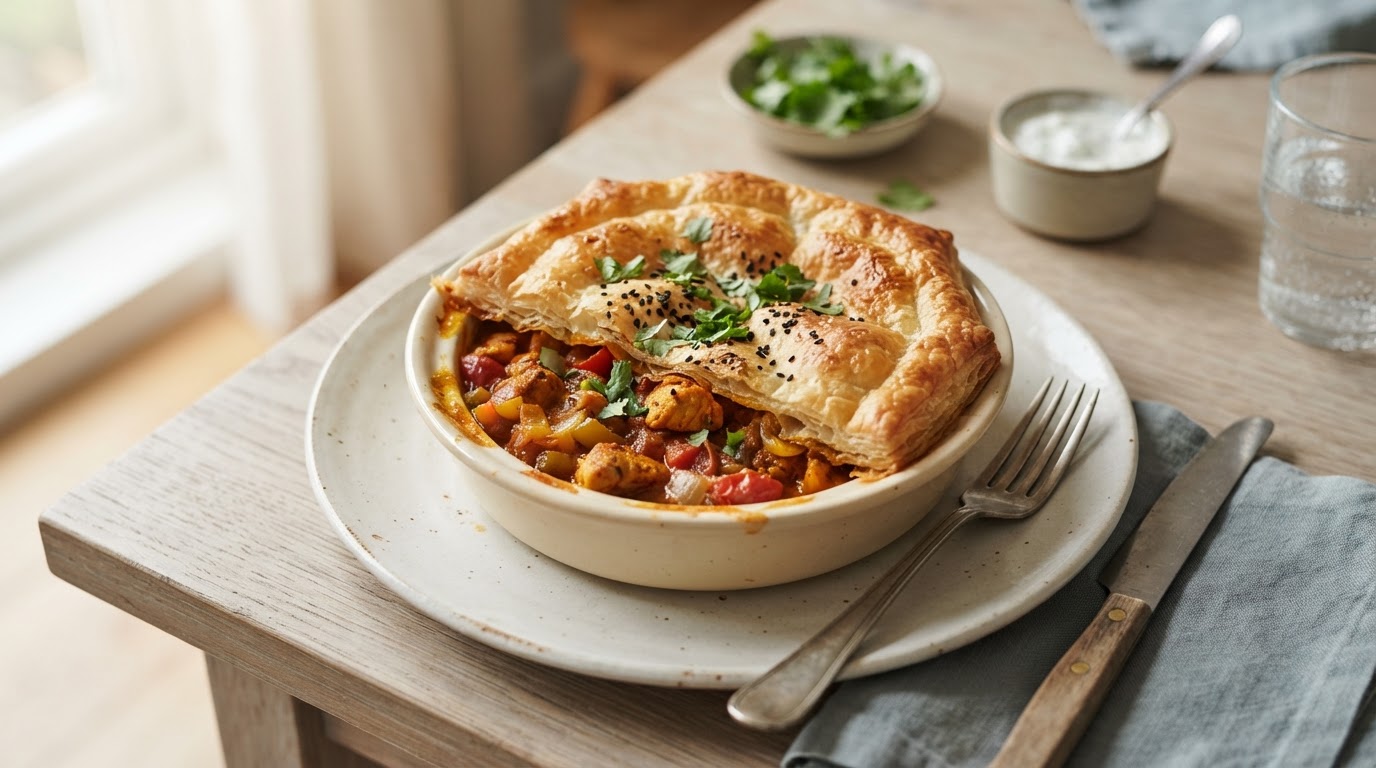 Innbakt indisk tikka masala-form med sprøtt pailokk – illustrasjonsbilde