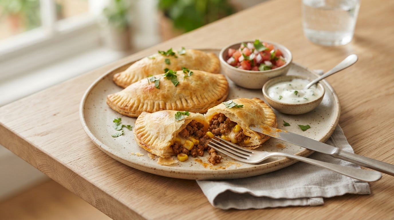 Innbakte empanadas med kjøttdeig, mais og ost – slik ser retten ut