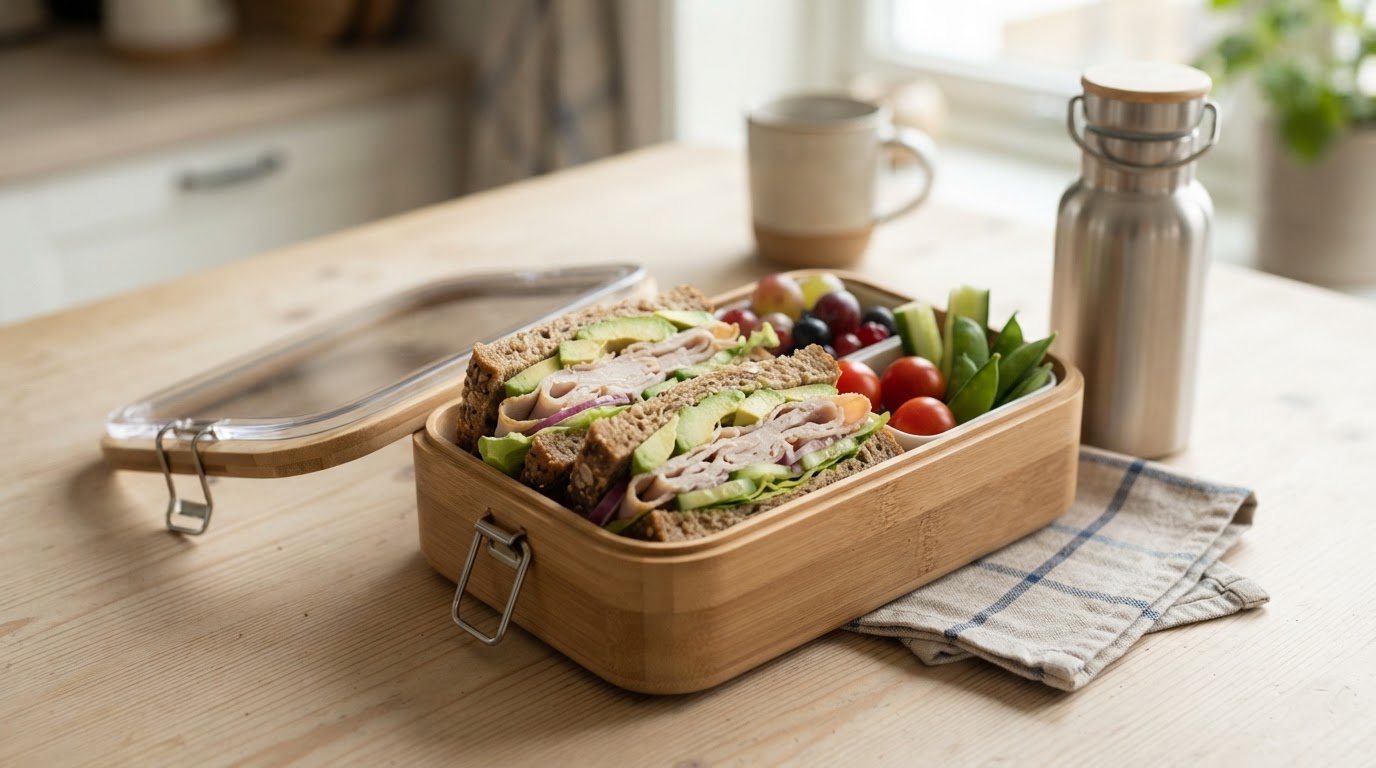 Kalkun- og avokadosmørbrød med friske grønnsaker – illustrasjonsbilde