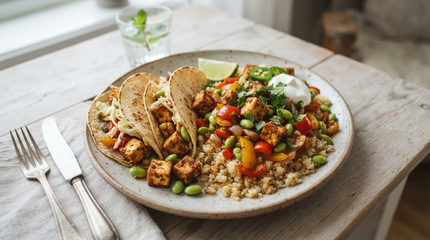 Keto Tacowok med Tofu og Blomkålris – illustrasjonsbilde