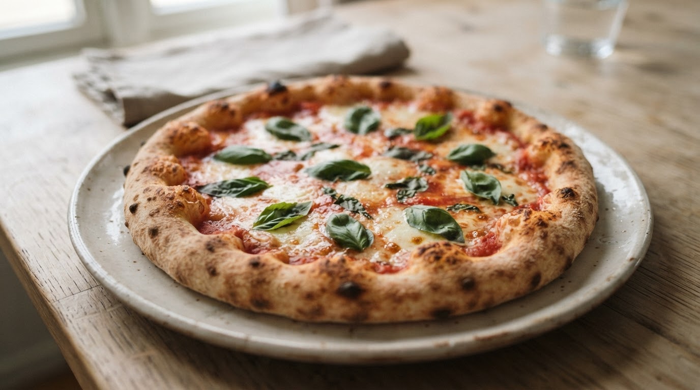 Klassisk margheritapizza med hjemmelaget pizzadeig – illustrasjonsbilde