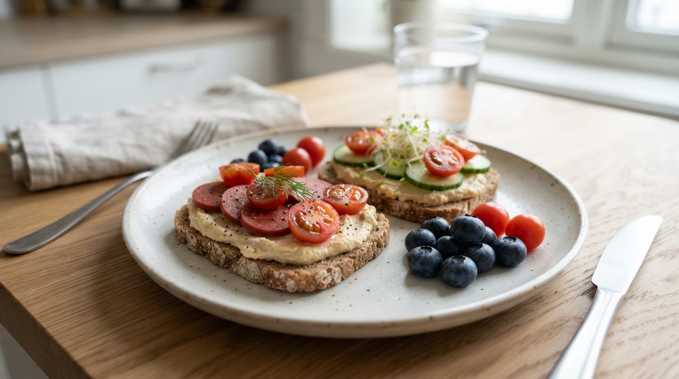 Klassisk polarbrød-sandwich med bær-snack – illustrasjonsbilde
