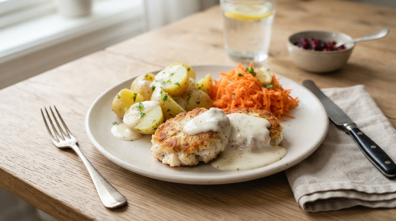 Klassiske fiskekaker med tilbehør – illustrasjonsbilde