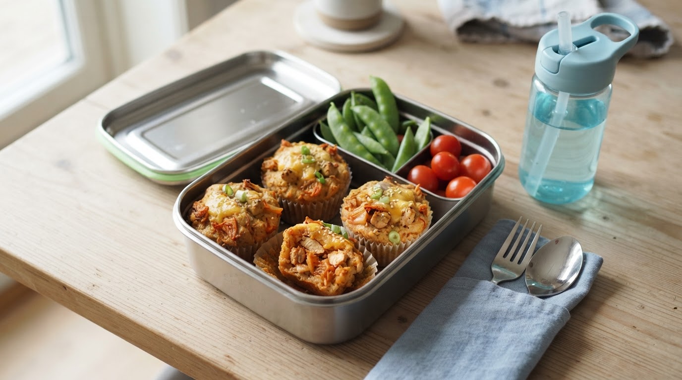 Koreanske kyllingmuffins med kimchi og ost – illustrasjonsbilde