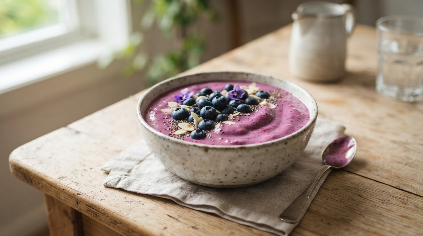 Kremet blåbærsmoothie med norske augustbær – illustrasjonsbilde