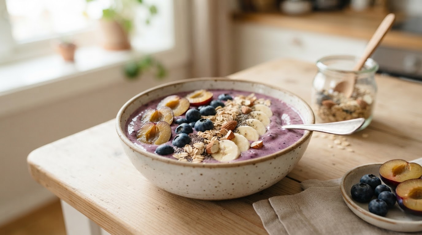 Kremet blåbærsmoothie med norske plommer – illustrasjonsbilde