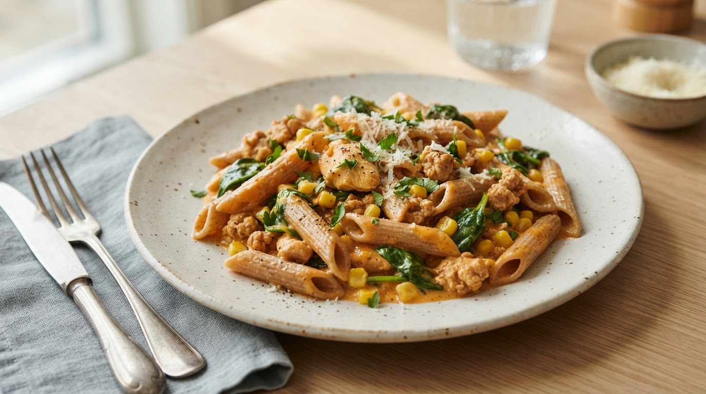 Kremet kyllingpasta med mild paprikasaus