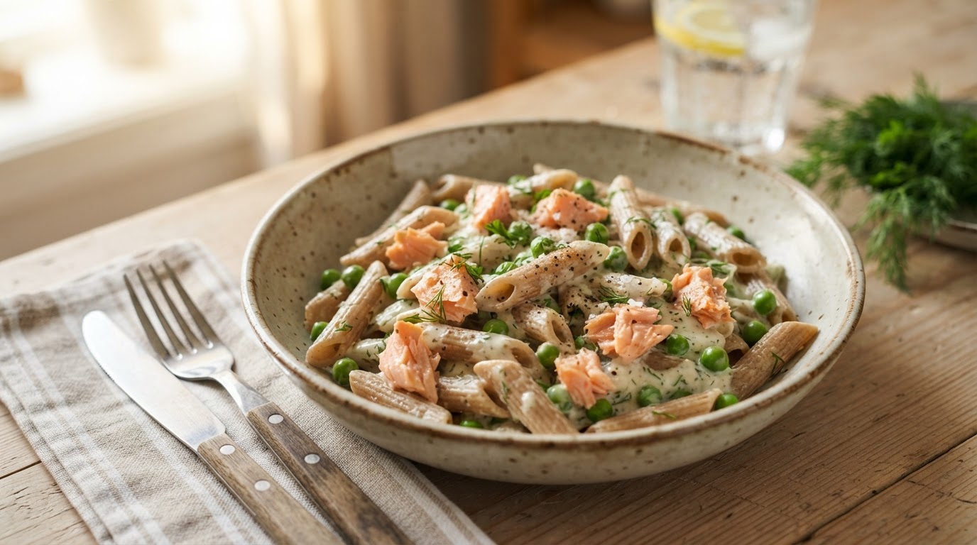 Kremet laksepasta med erter – illustrasjonsbilde