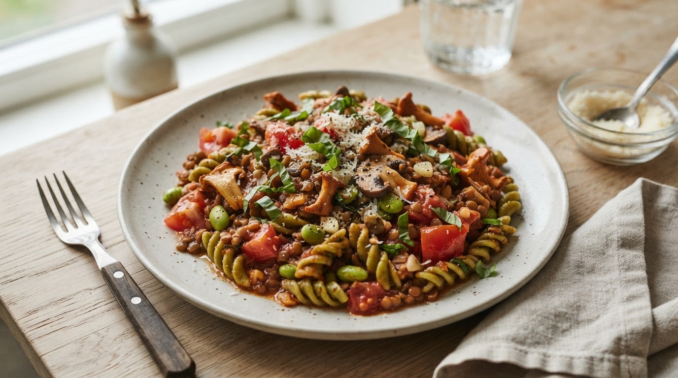 Kremet Lavkarbo Linsebolognese med Fersk Norsk Sopp – slik ser retten ut