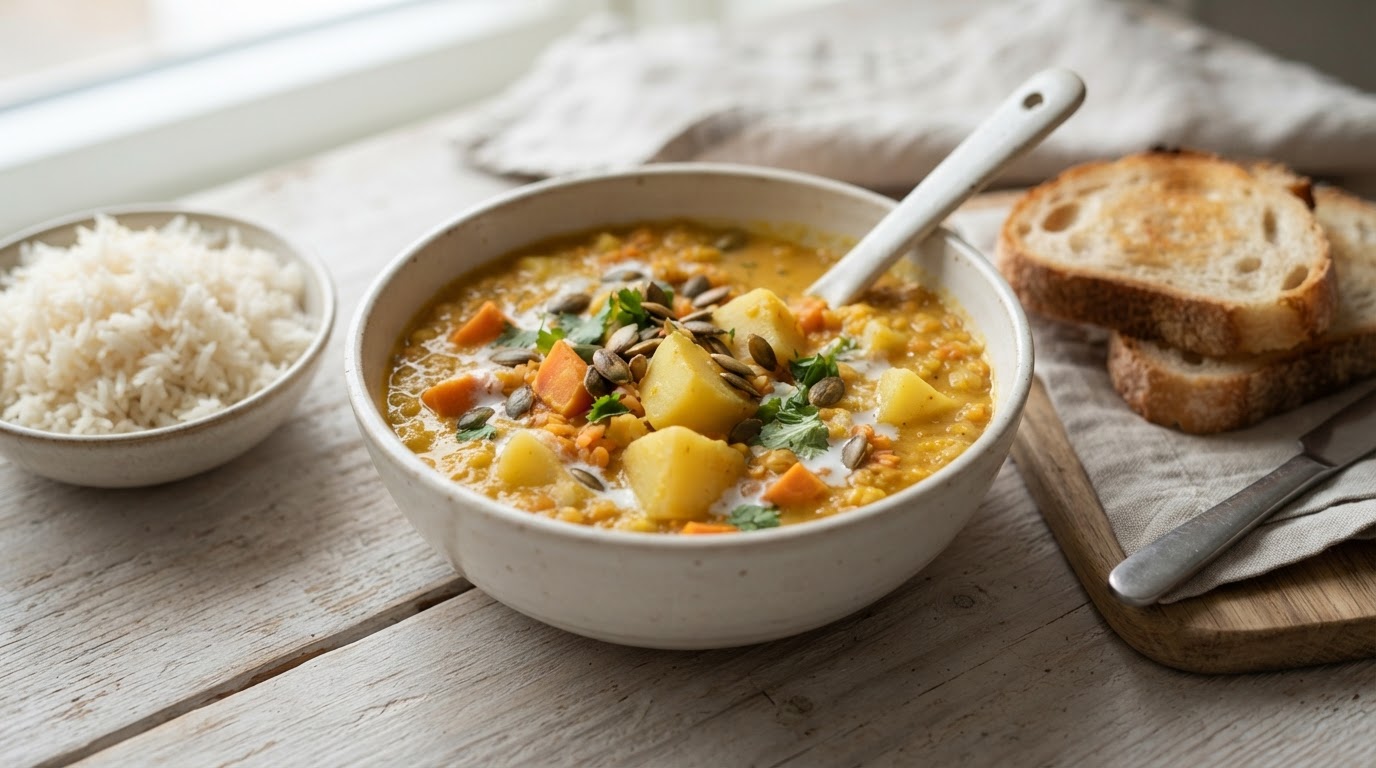Kremet linsesuppe med søtpotet og ingefær – slik ser retten ut