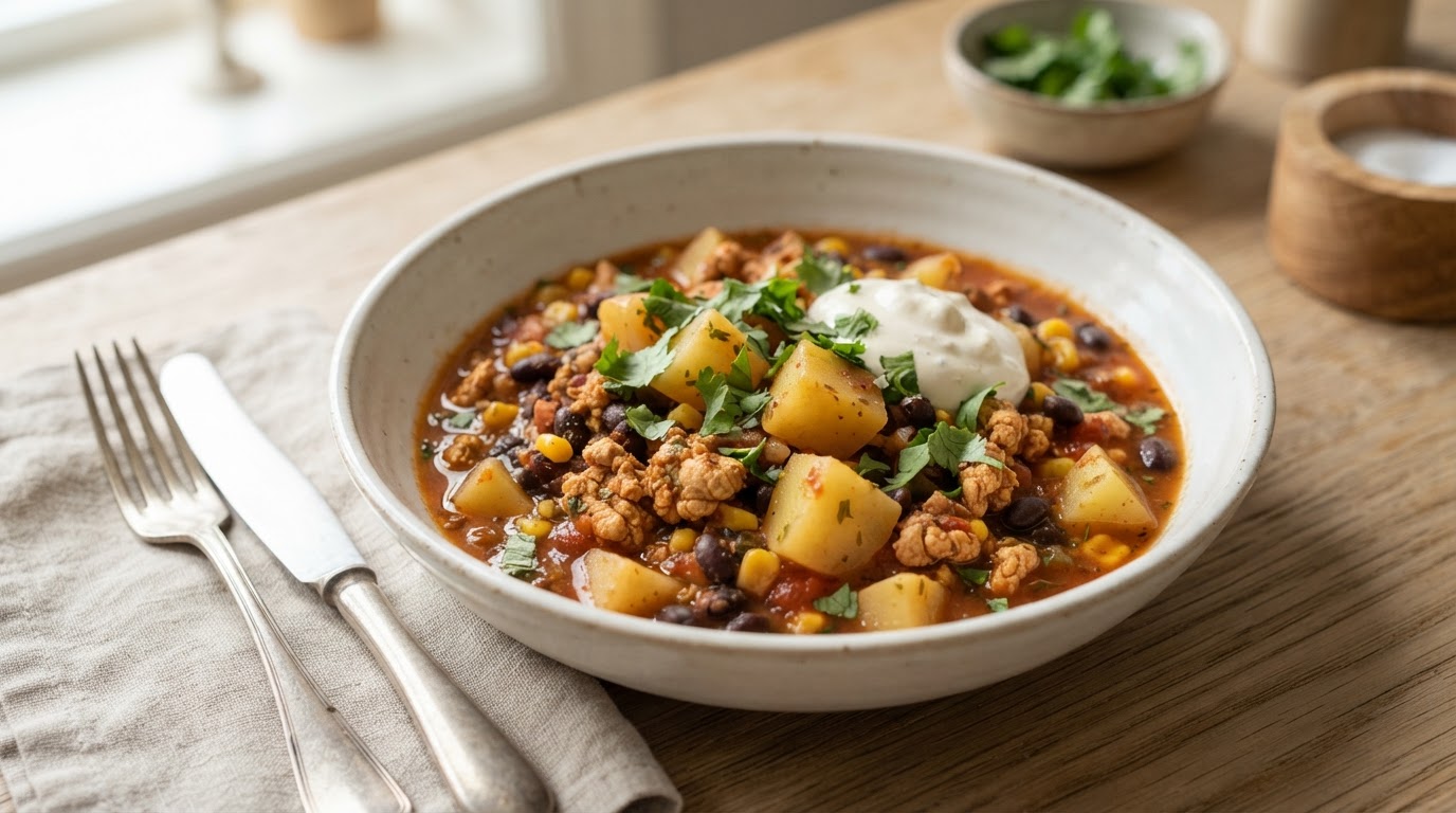 Kylling- og Potetgryte Tex-Mex – illustrasjonsbilde