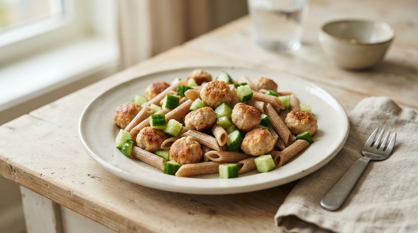 Kyllingkjøttkaker med pasta-mix – illustrasjonsbilde