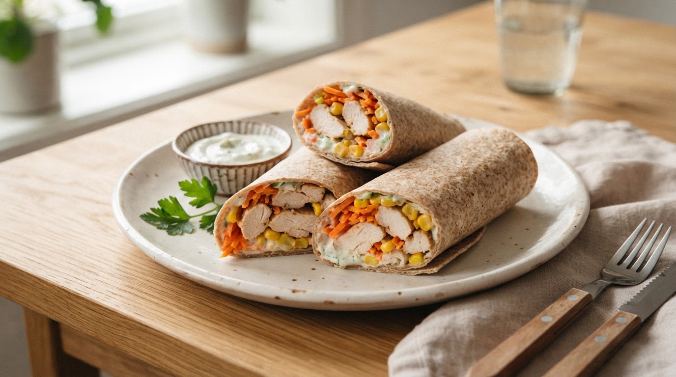 Kyllingwraps med milde grønnsaker – illustrasjonsbilde