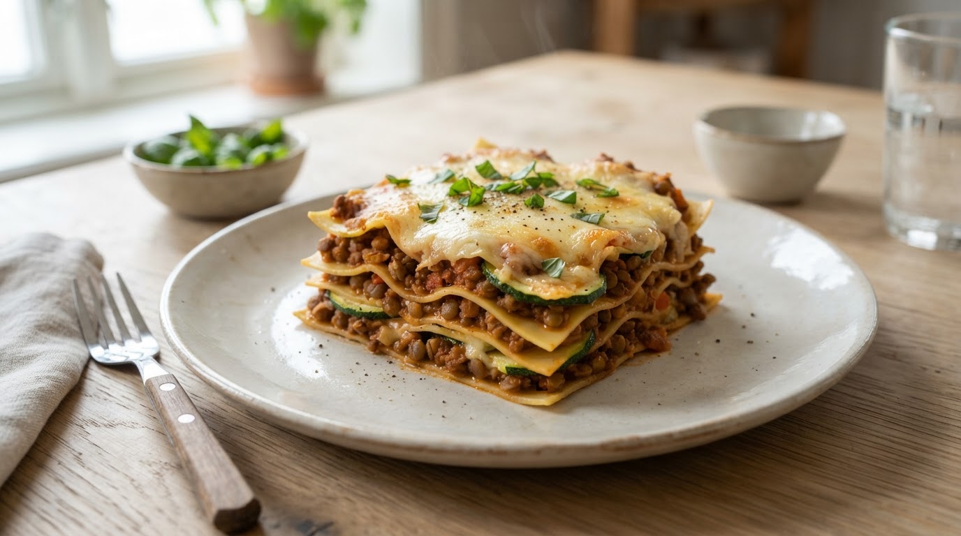 Lavkarbo vegetarlasagne med linser og squash – illustrasjonsbilde