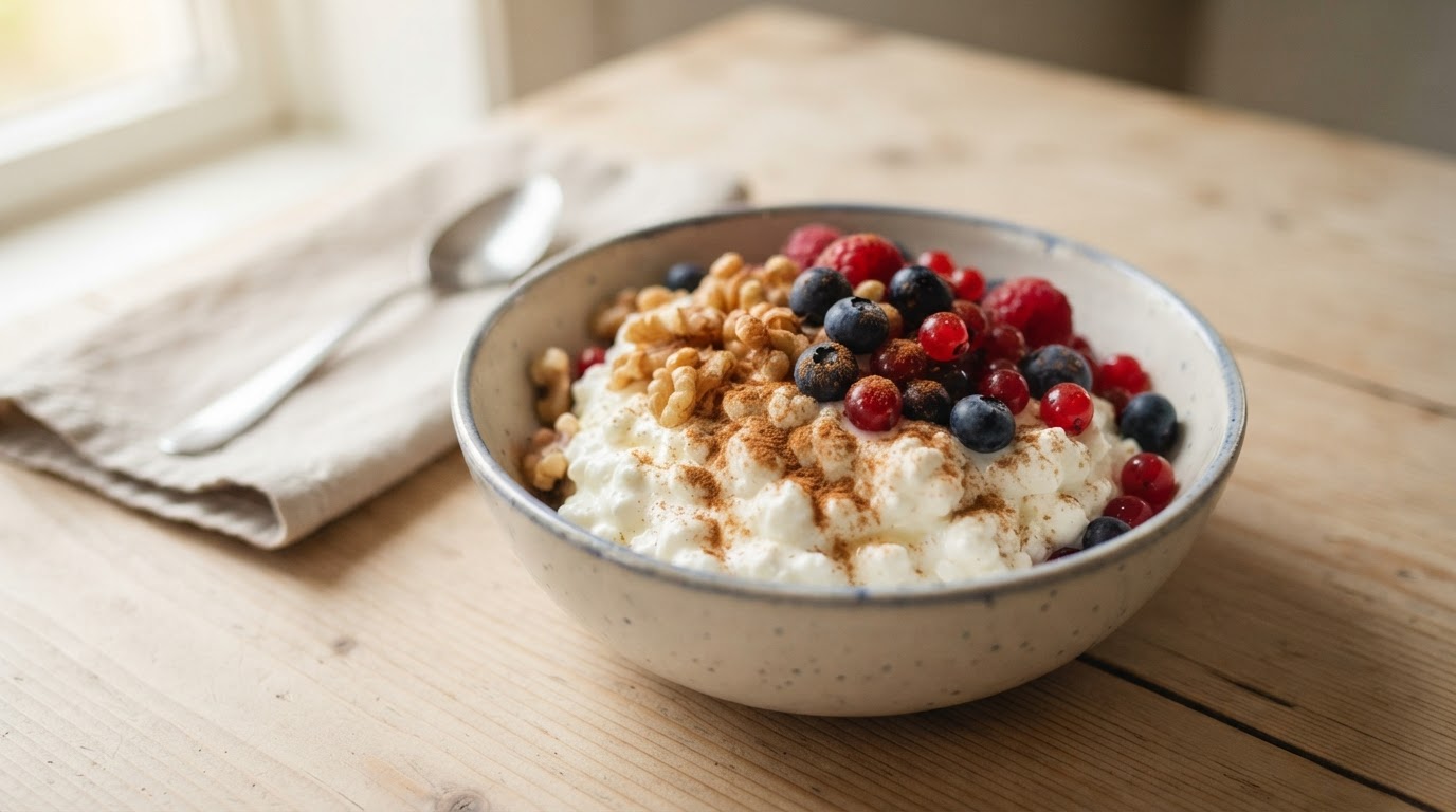 Lynrask Cottage Cheese-skål – illustrasjonsbilde