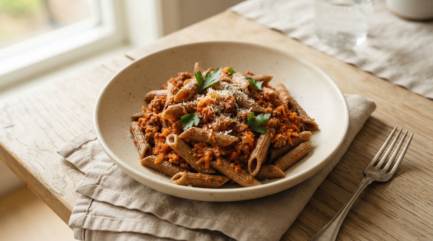 Lynrask Pasta Bolognese med skjulte grønnsaker – illustrasjonsbilde