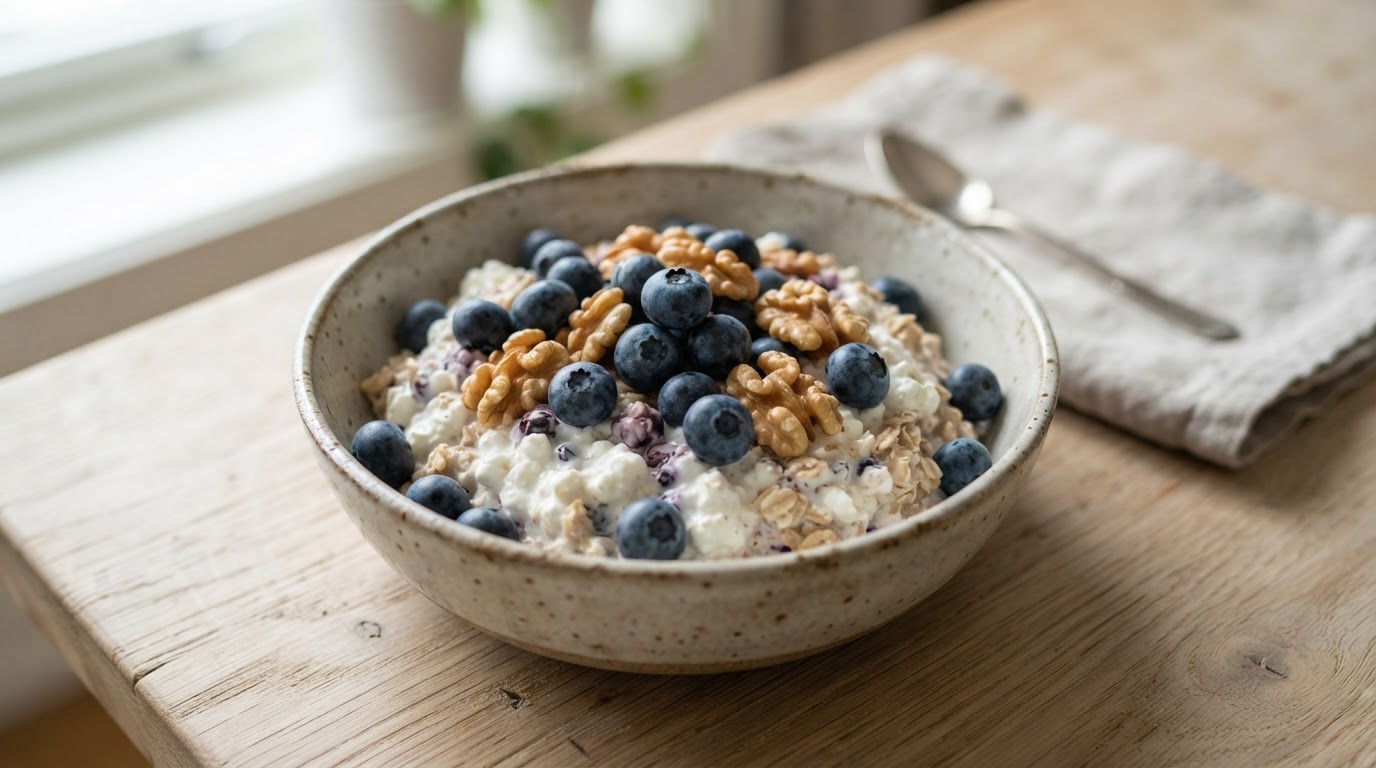 Lynrask protein-frokostblanding med valnøtter og blåbær – illustrasjonsbilde