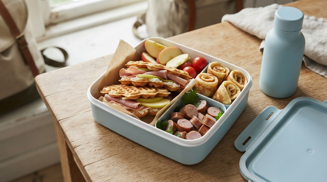 Matpakkevaffel-sandwich med spekeskinke og norsk eple