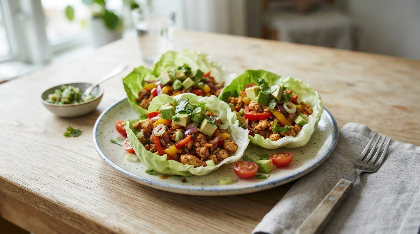 Meksikanske kylling-wraps i salatblader – slik ser retten ut