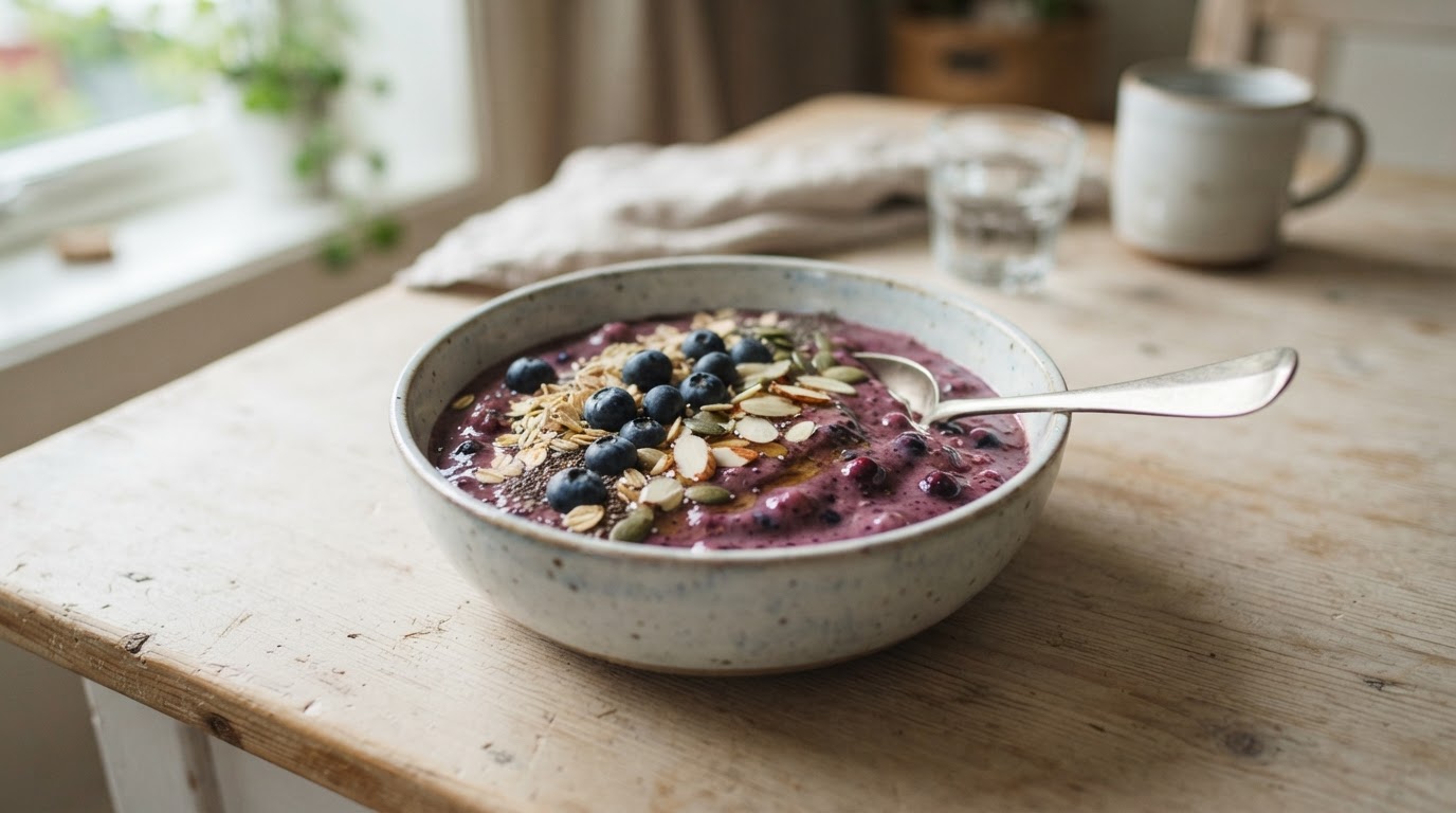 Mettende blåbærsmoothie med havre og vanilje