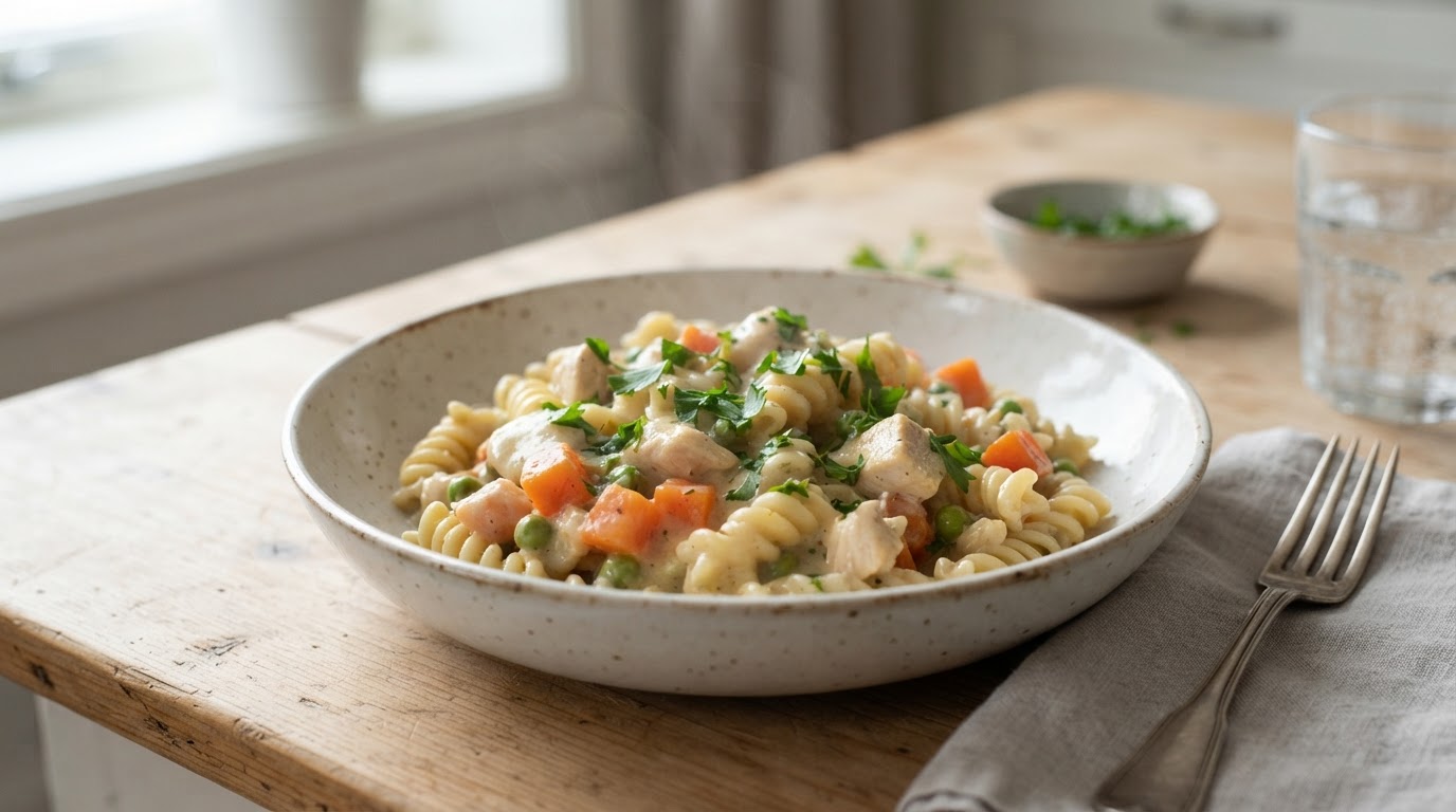 Mild og kremet kylling- og pastagryte