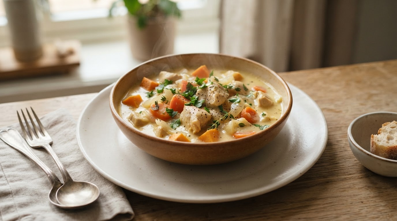 Mild og kremet kyllinggryte i slow cooker – slik ser retten ut
