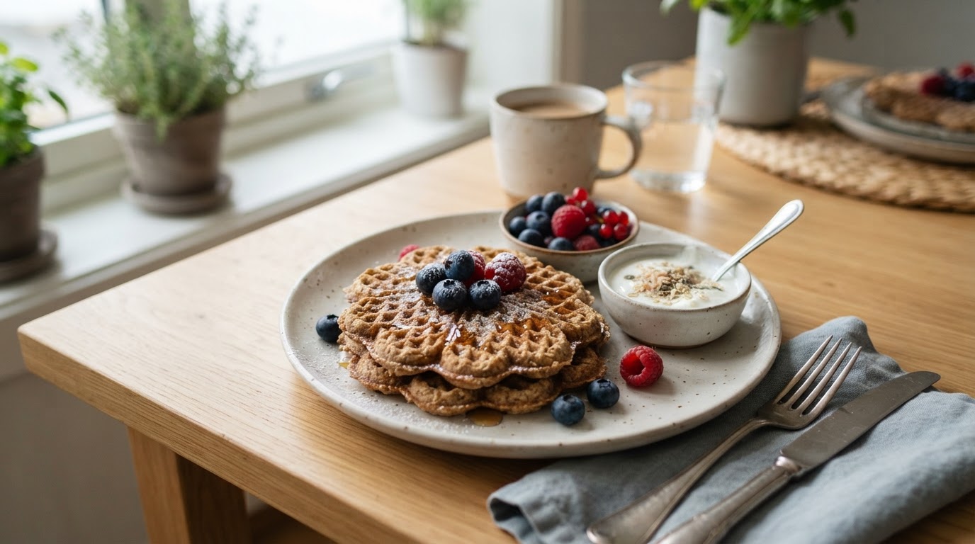 Næringsrike og grove havrevafler til frokost – illustrasjonsbilde