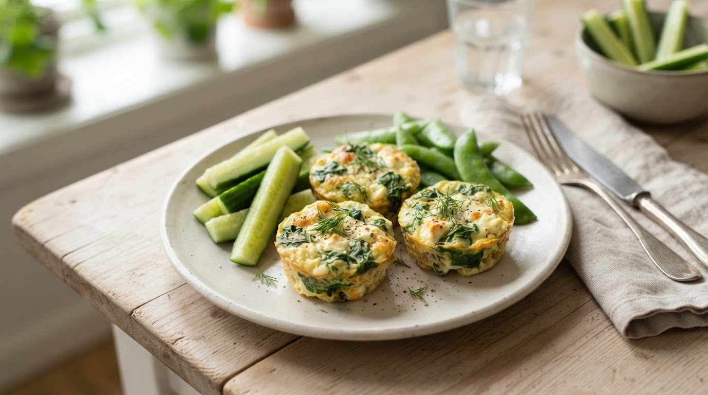 Omelettmuffins med spinat og fetaost – illustrasjonsbilde