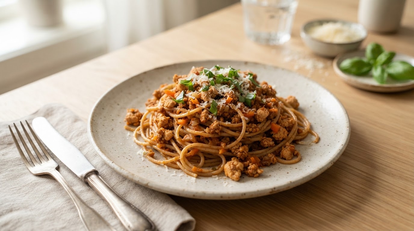 Pasta bolognese med kyllingkjøttdeig – illustrasjonsbilde