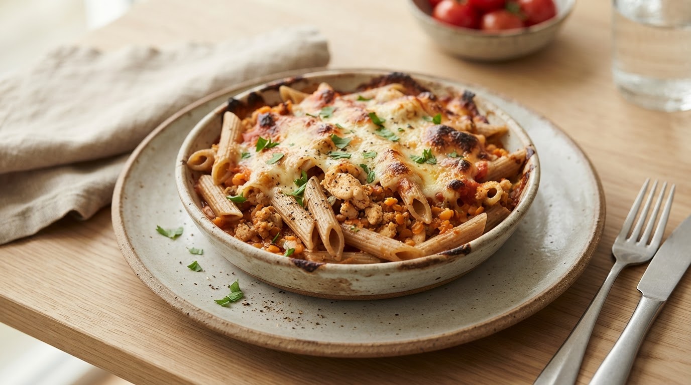 Pastagrateng med kyllingkjøttdeig og linser – slik ser retten ut