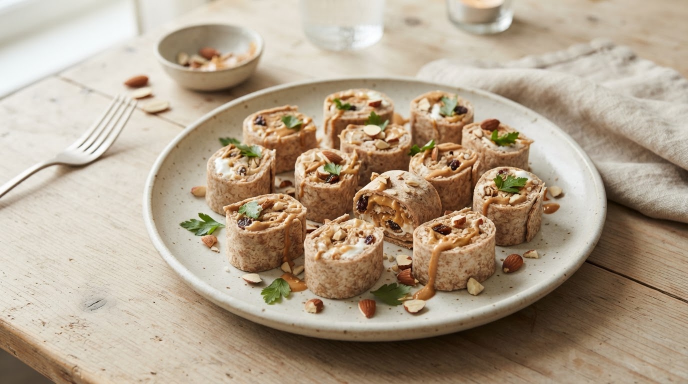 Peanøtt- og mandelwraps i munnfuller – illustrasjonsbilde