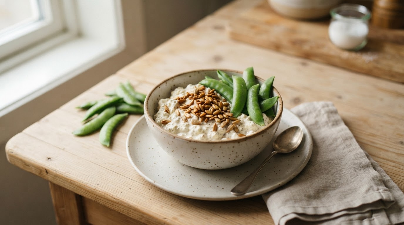 Proteinrik cottage cheese-dipp med sprø sukkererter