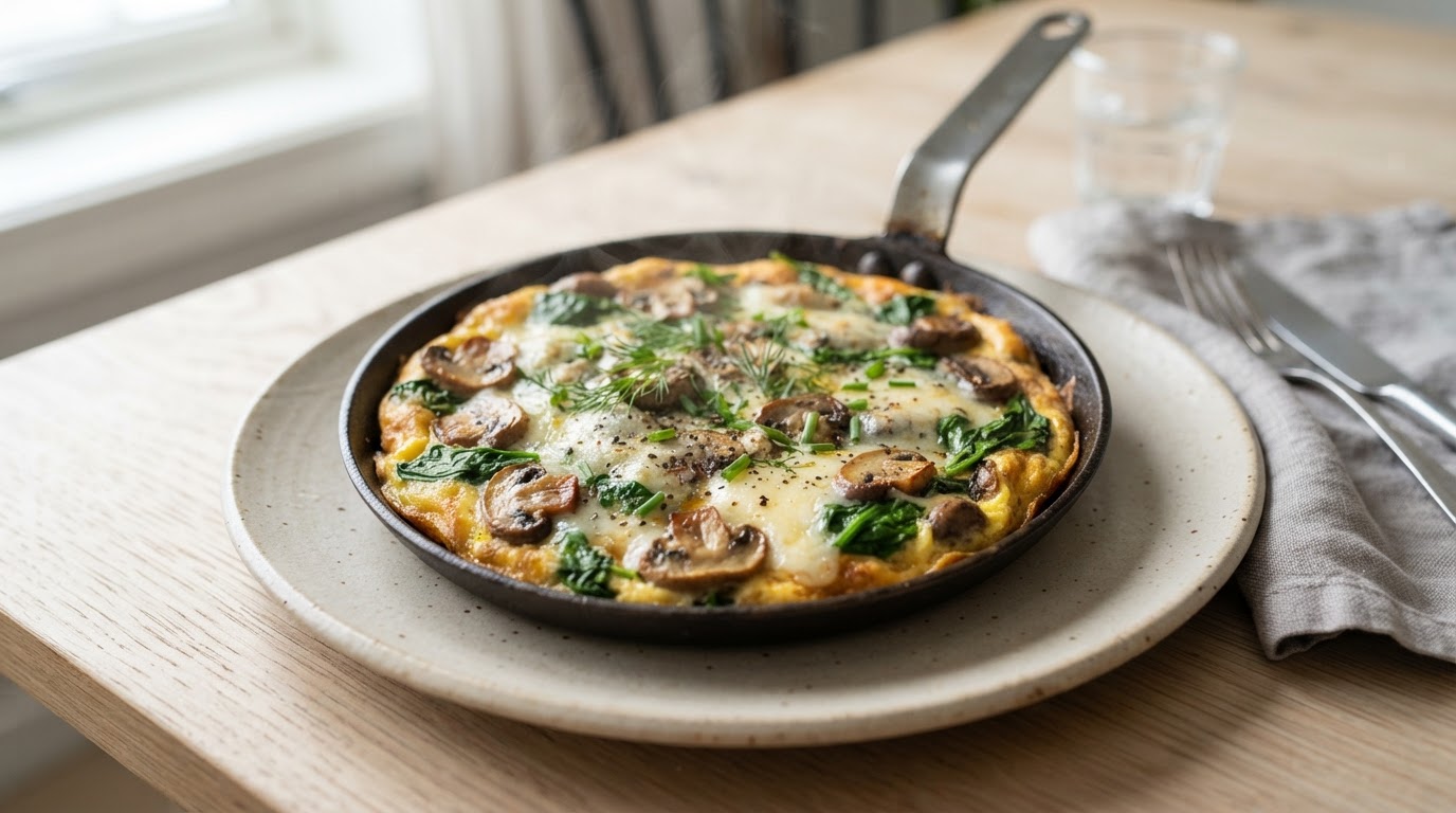 Proteinrik Keto Omelettpanne med Norsk Aromasopp og Laktosefri Ost – slik ser retten ut